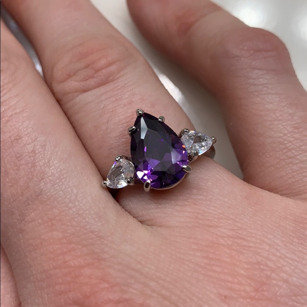 Beautiful Purple and Dipped Silver-Toned Ring